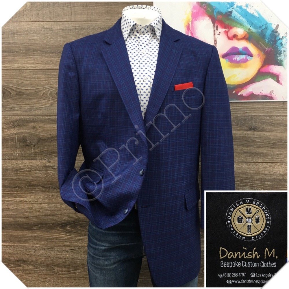 BESPOKE Mens Wool Blazer Sport Coat Casual Jacket Size 48R Classic Blue Suit